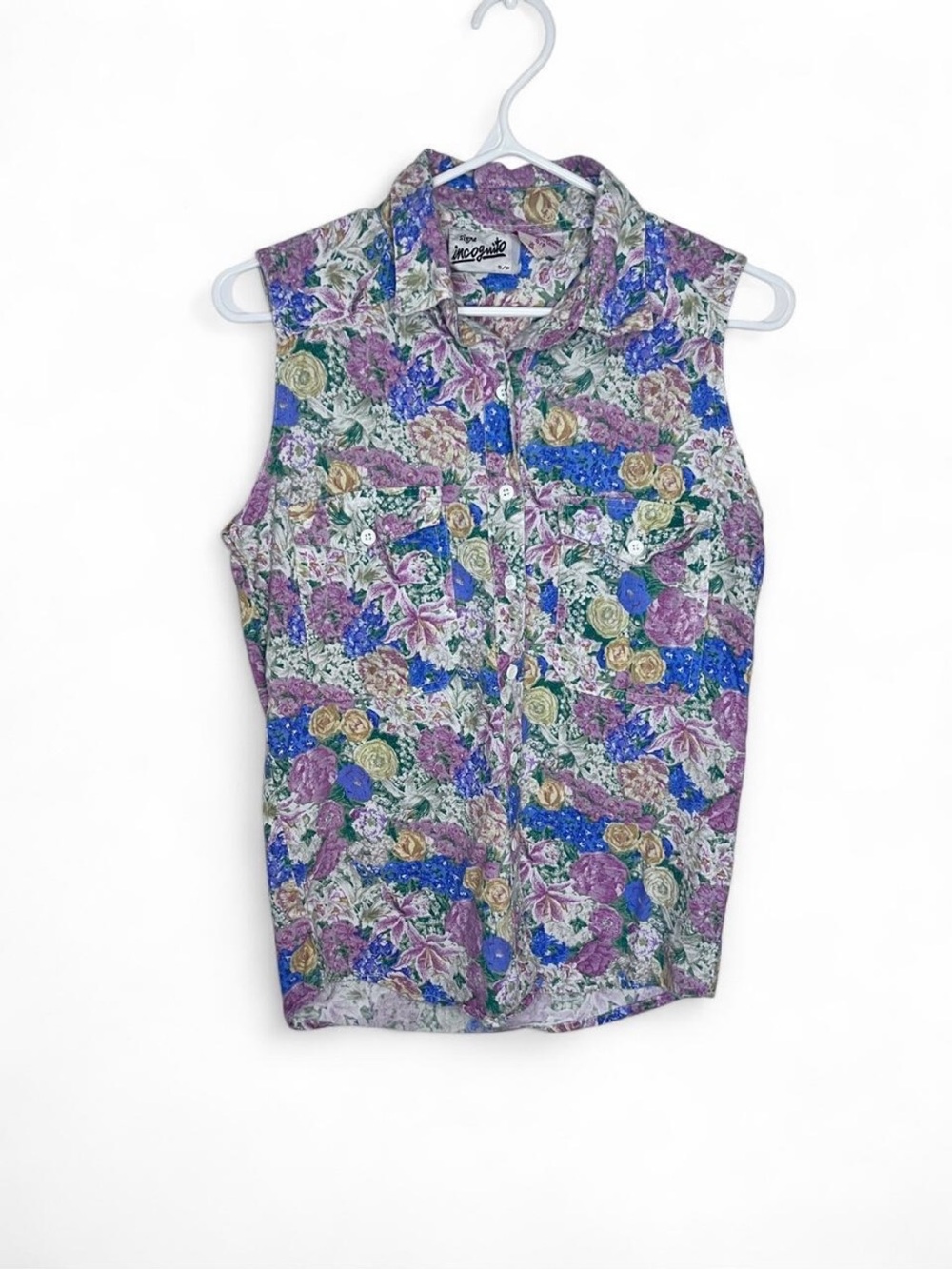 Vintage 90s Signe Incognito Cotton Floral Blouse size Small Artsy Grandmacore